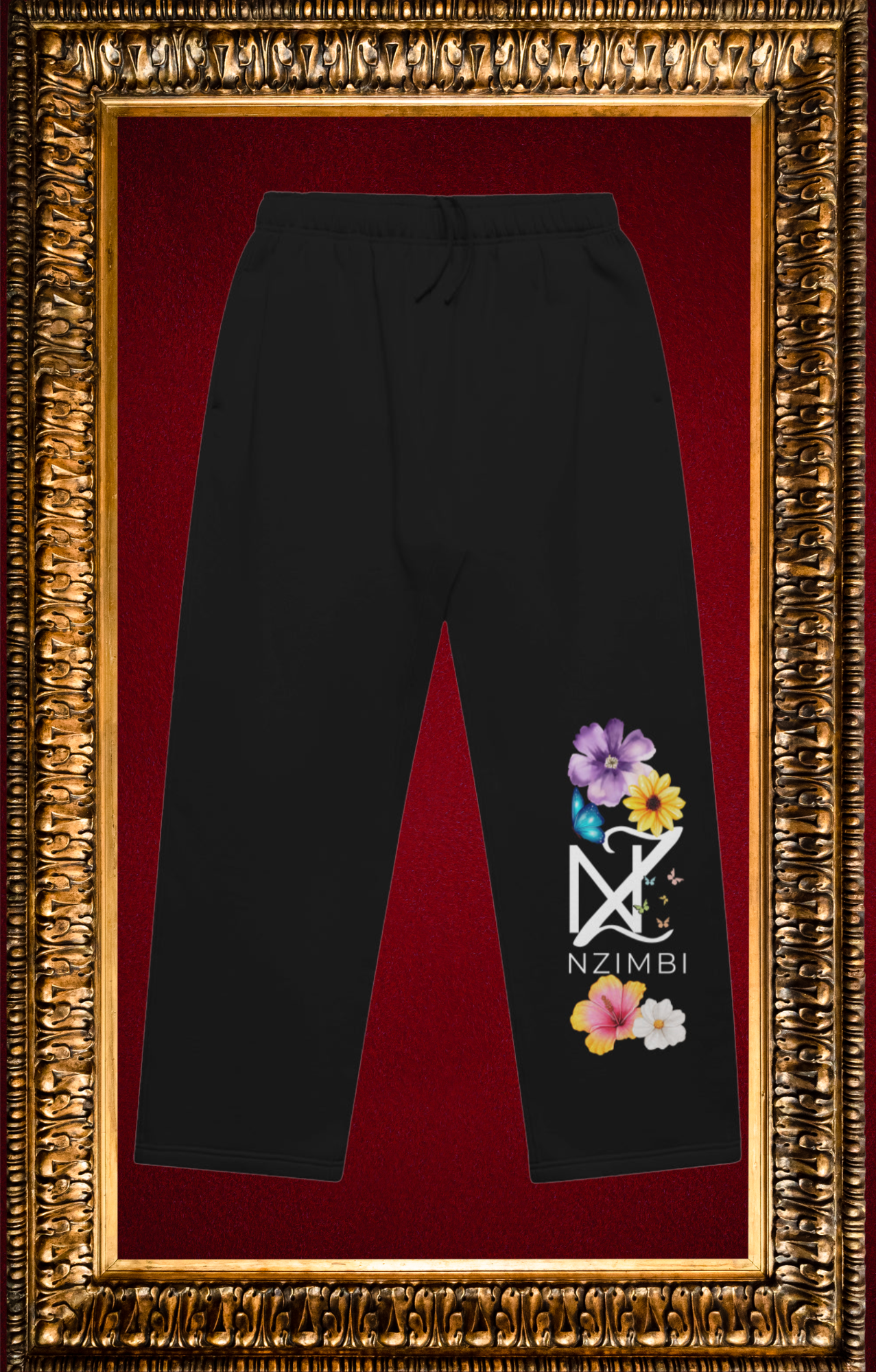 Pantalon Noir Élégant – Panneau Floral Signature