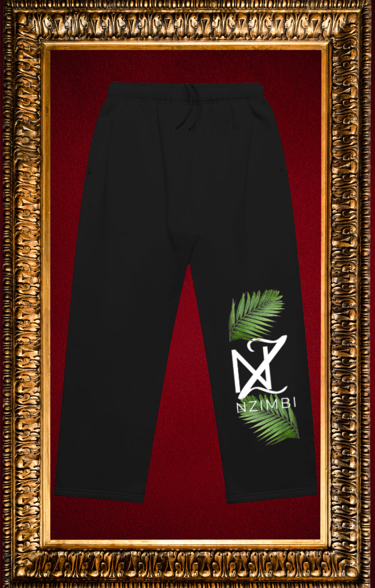 Pantalon Noir Élégant – Panneau Feuillage Signature