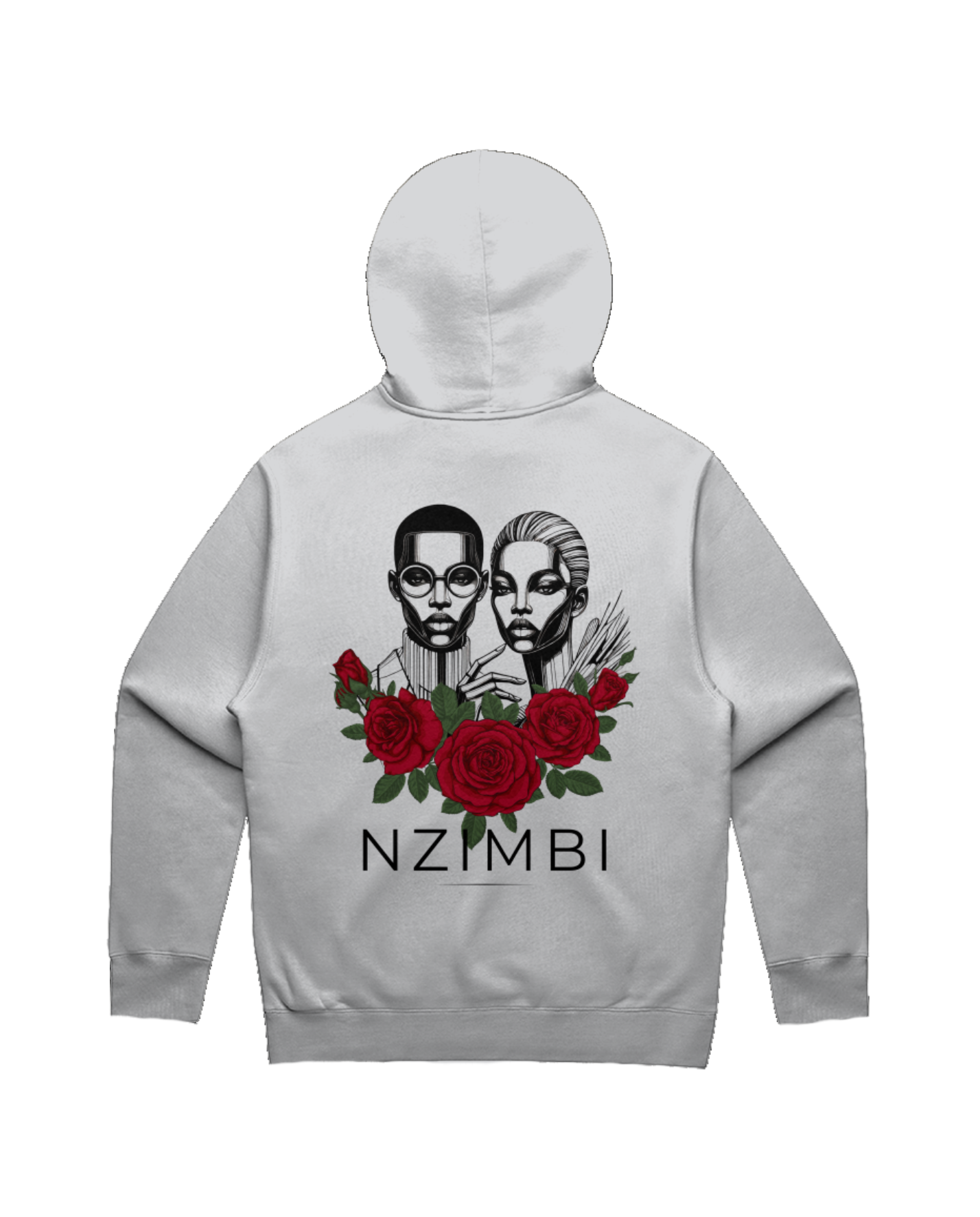 Hoodie Oversize Gris Unisexe « Masque brodé et Roses carmin » | L’héritage à l’état pur