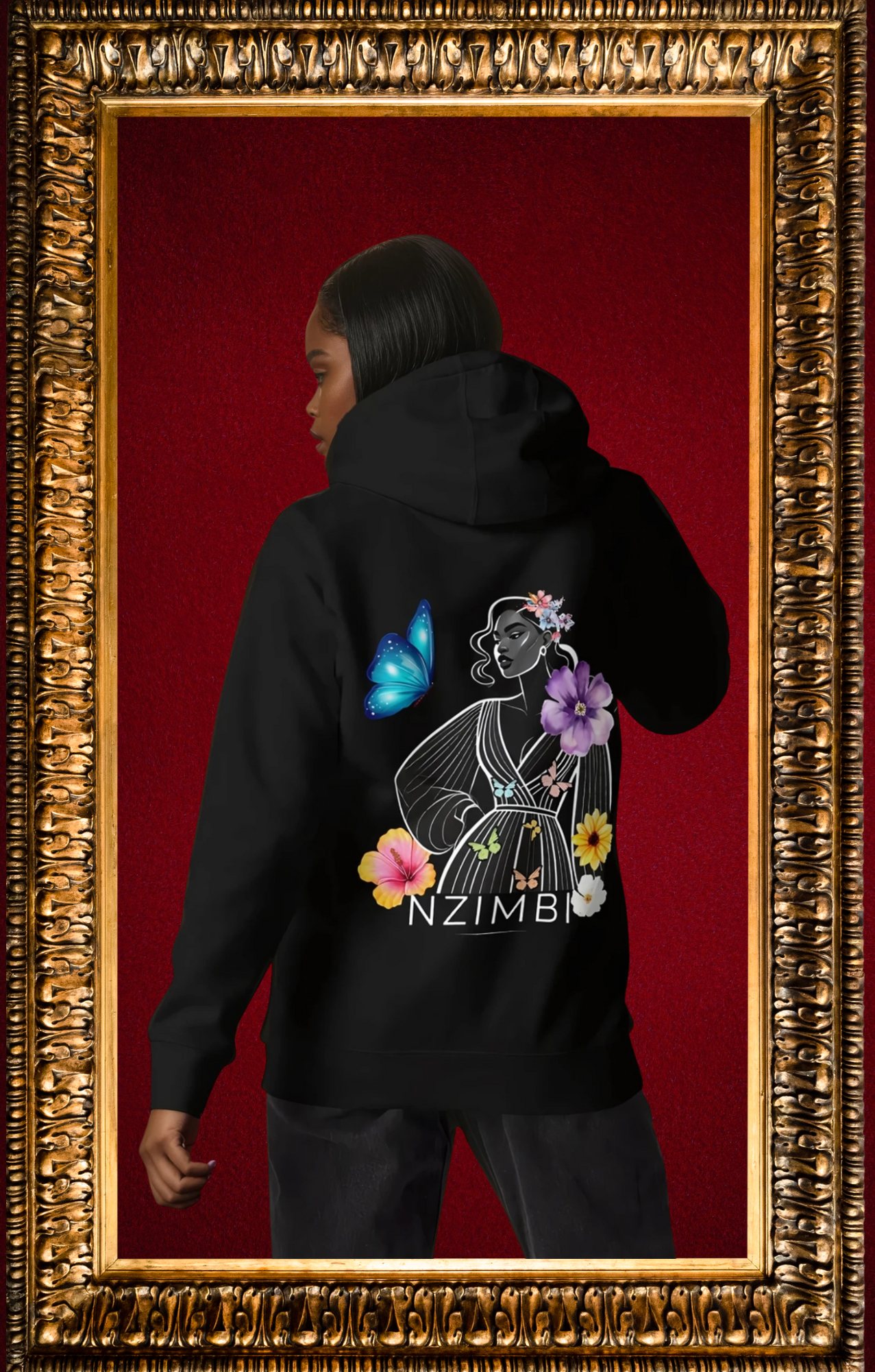 Hoodie Oversize Noir Unisexe – « Éclosion » | La renaissance en mouvement